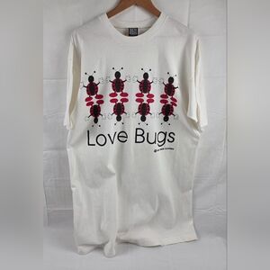 Vintage Doze Clothes Longline T Shirt Womens O/S XL White Short Sleeve Love Bug